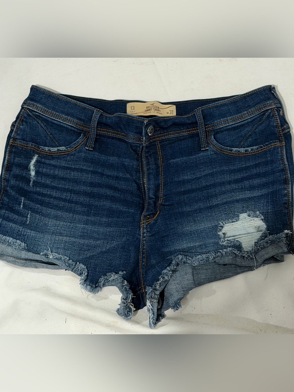Hollister Dark Indigo Distressed Cutoff Denim Shorts